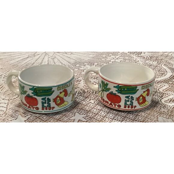 Set of 2 Vintage Cisco Stackable Soup Bowl Mugs Chicken Mushroom Onion Celery - Picture 6 of 10